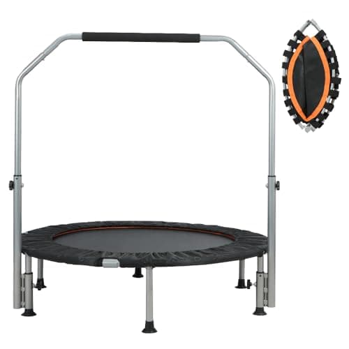 Image of Panana Foldable Mini Trampoline, 48‘’ Fitness Trampoline Rebounder with Adjustable Handlebar for Adults, Exercise Trampoline Bouncer for Adults Home Gym Jumping Workout, 150kg Capacity