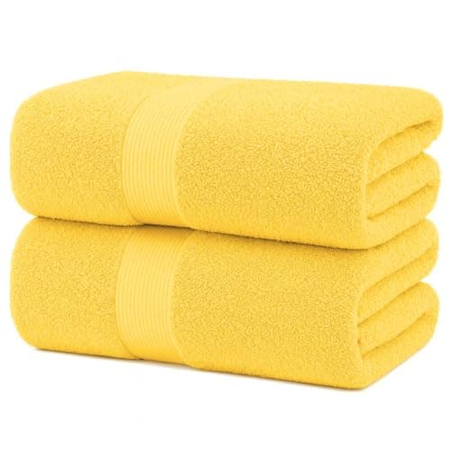 Image of Diamond Tex Premium Extra Large Bath Sheet (90x180 cm–600 GSM) 100% Egyptian Cotton towels bath sheet, Ultra Soft jumbo bath sheets towels extra large Quick Dry big towels (1 Pack, Yellow)