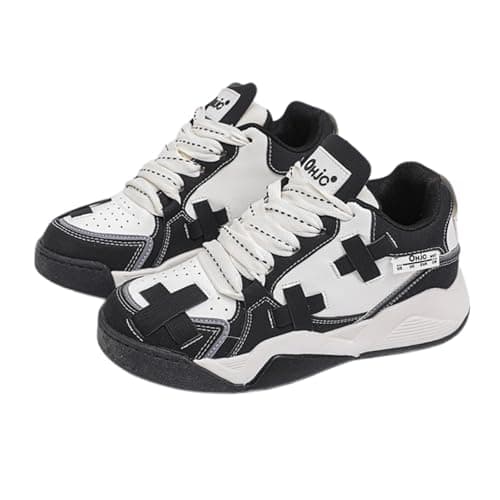 Image of Cross Patch Shoes Thick Sole Walking Cute Sneakers for Women Y2K Shoes Walking Shoes Flat Platform Chunky Style Casual, White, 6 UK