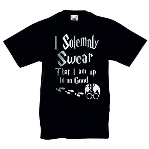 Image of I Solemnly Swear That i Am Up to No Good T-Shirt - Harry Potter Inspired Wizard Magic Birthday Gift for Boys or Girls T Shirt 2-3 Years to 12-13 Years (7-8 Years, Black)