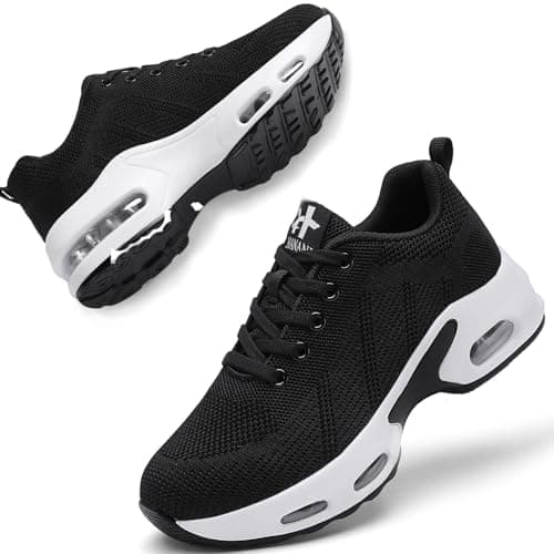 Image of Womens Orthopedic Trainers Running Shoes Air Cushion Athletic Sports Lightweight Tennis Walking Sneakers Casual Mesh Breathable Ladies Fashion Plantar Fasciitis Jogging Shoes Black White UK 7