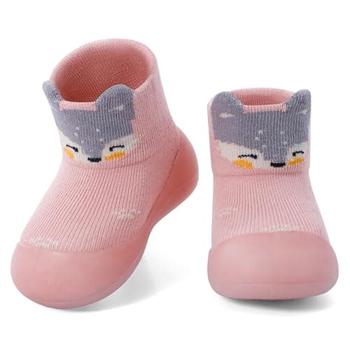 Image of MASOCIO Baby Sock Shoes Toddler Girl First Walking Pre Walkers Soft Rubber Sole Pram Crawling Slipper Shoes 6 Infant Size 3.5 UK Child Non Slip 9-12 Months Pink