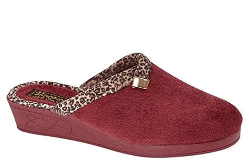 Image of Sleepers Jackie Womens Wedge Slip On Mule Slippers with Knitted Lining and Rubber Sole Burgundy 4 UK