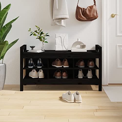 Image of Lechnical Black Entrance Bench 110 x 40 x 60 cm Solid Pine Wood, Furniture, Benches, Chests and Benches for Entrances