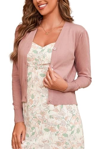 Image of BERESIA Cropped Cardigan for Ladies Womens V-Neck Sweater Long Sleeve with Buttons Elegant, Rosy Brown XXL