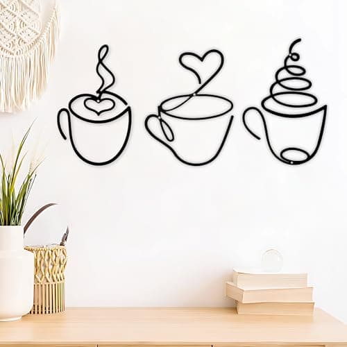 Image of SKKWOPE 3Pcs Creative Coffee Wall Art Set, Black Metal Coffee Cup Signs for Home Café, Kitchen Wall Art for Coffee Bar, Stylish Coffee Corner Accessories for Dining Room, Rustic Modern Home Decor