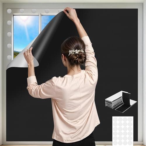 Image of 145 x 300CM Blackout Curtains for Travel Portable Blackout Blind Stick On, No Drill Blinds for Window Blinds Temporary Black Out Material Cut to Any Size Window Cover Film for Bedroom Dorm