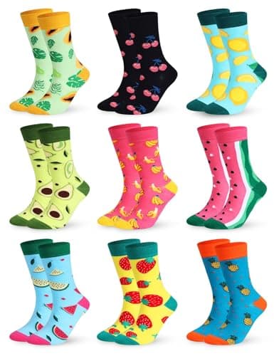 Image of DASHUAIGE 9 Pairs Funny Fruit Crew Socks for Women – Cute Colorful Novelty Crew Socks, Soft Comfortable Gift for Girls