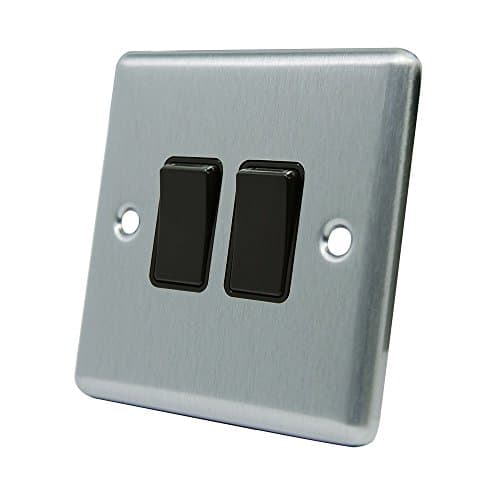 Image of AET CSC2GSWIBL 10 A 2-Gang 2-Way Satin Finish Chrome Classical Double Black Insert Plastic Rocker Light Switch