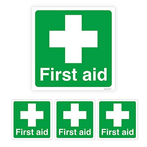 Image of Pack of 4 First Aid Sticker Self Adhesive Waterproof Vinyl 50mm x 50mm V1155