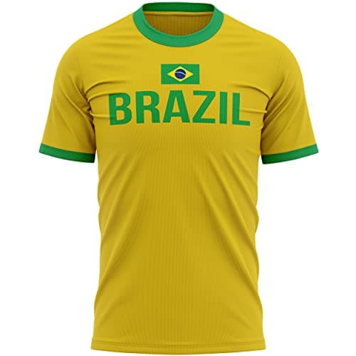 Image of Brasil Flag Mens T Shirt, Brazil Football Supporters, Brazilian Fans Gift idea for Him, Brazil Country Flag Top, Yellow and Green Football Tee, L, Yellow/Green