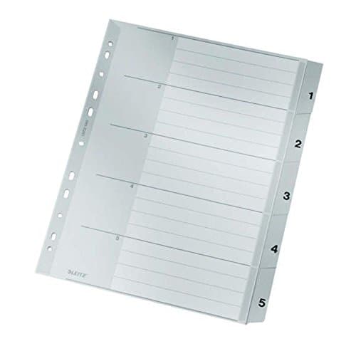 Image of Leitz Index for A4, Cardboard Cover and 5 Plastic Dividers, Tabs with Numbers 1-5, Extra Width, Grey, 12830000