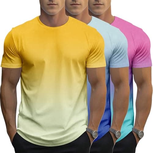 Image of 3 Pack Men's Gradient Color T-Shirt, Short Sleeve Crewneck, Summer Short Sleeved Round Neck Gradient T-Shirt (UK, Alpha, M, Regular, Regular, #3)
