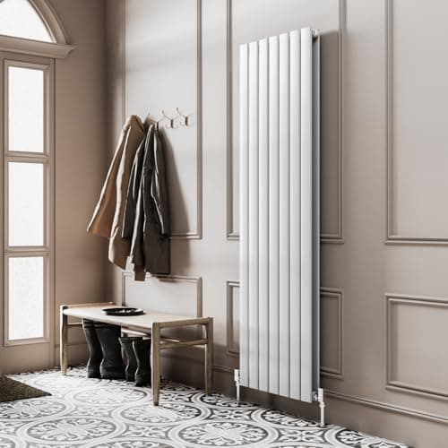 Image of Go Bathrooms Pinta 1600 x 475mm Vertical Radiator White Flat Panel Double Column Tall Upright Radiator White Wall Mounted Central Heating Includes Mounting Brackets