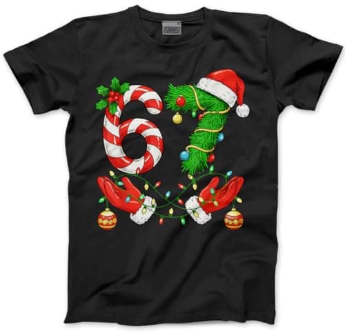 Image of HotScamp 6-7 Christmas Top for Kids, Teens and Adults – 67 Xmas Santa Hands 6 7 Slogan T-Shirt - Six Seven Graphic Tee Festive Meme Christmas Jumper Day Tshirt - 3-4 Years Black
