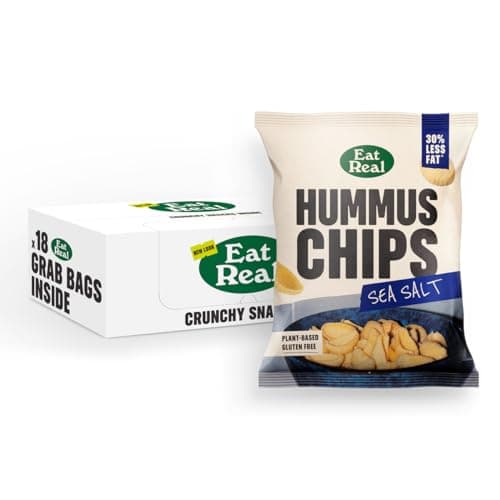Image of Eat Real, Hummus Chips, Sea Salt, 18 X 45g, Gluten-Free Crisps Multipack, Vegan-Friendly, Healthy Snacks, Plant-Based