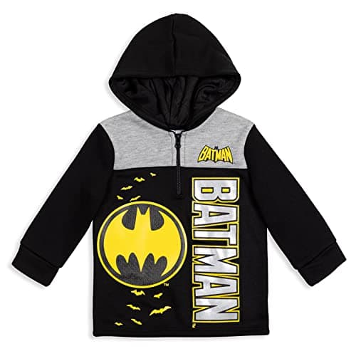 Image of DC Comics Justice League Batman Big Boys Fleece Half-Zip Pullover Hoodie 14-16 Black/Grey