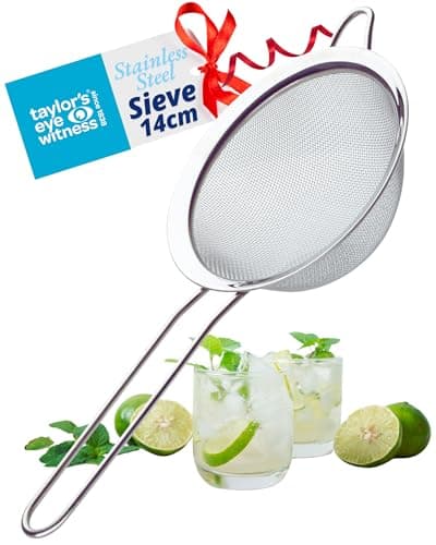 Image of Heavy-Duty 14cm Stainless Steel Sieve - Fine Mesh Strainer with Extra Grip Handle, Dishwasher Safe & Durable for Professional Cooking, Baking, Tea, Pasta, Flour, Rice & More. Easy to Use & Clean.