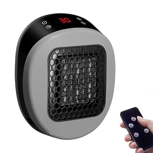 Image of Heater Plug In, Portable Space Heaters, Mini Electric Heaters with Remote Control, Rapid Ceramic Heating, Ptc Ceramic Heating Element, 12 Hour Timing for Bedroom, Office & Desk (Gray)