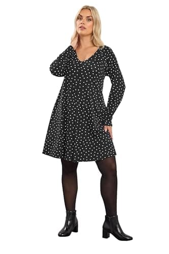 Image of Yours Curve Polka Dot Pleat Front Dress - Women's - Plus Size Curve Black