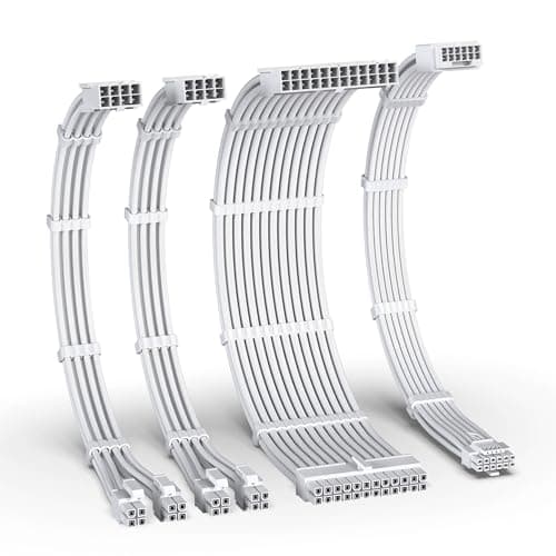 Image of EZDIY-FAB 12VHPWR PSU Cable Extension Kit for RTX 50/40 Series,16AWG PCIE 5.0 Power Supply Cable Extension- 1x 24 Pin ATX /2X 8Pin (4+4) EPS / 1x12+4 Pin GPU,PSU extension 300MM with Combs-All White