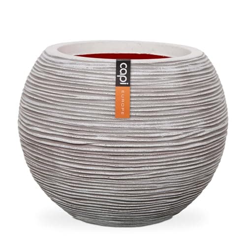 Image of CAPI EUROPE - Vase ball Rib NL - 40x32 - Ivory - Opening Ø24 - Pot for indoor and outdoor use - Shatterproof - 100% recyclable - KOFI270