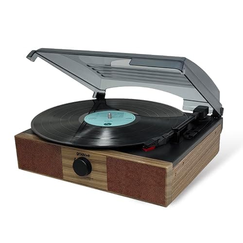 Image of Groov-e Retro Vintage Turntable - Vinyl Record Player, Built-in Speakers, Bluetooth Connectivity, Portable Speaker, Plays Records, 33/45 RPM Speeds, 3.5mm Line Out Jack, Alarm Clock