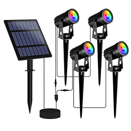 Image of T-SUNUS Solar Spot Lights Outdoor Color Changing,RGB Solar Landscape Lighting Waterproof IP65 Christmas Spotlights 9.8ft Cable for Patio,Pathway, Garden,Yard, Holiday Decoration (Multi-Color)