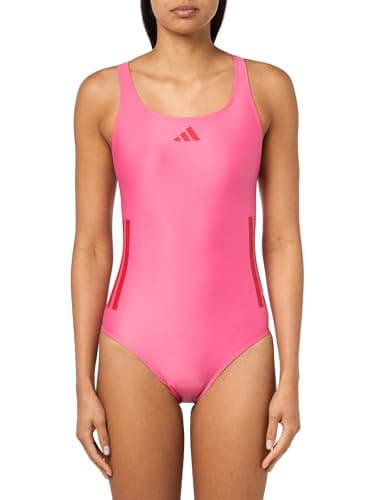 Image of adidas Women's 3 Stripes C-Back Swimsuit, Pulse Magenta/Better Scarlet, 12