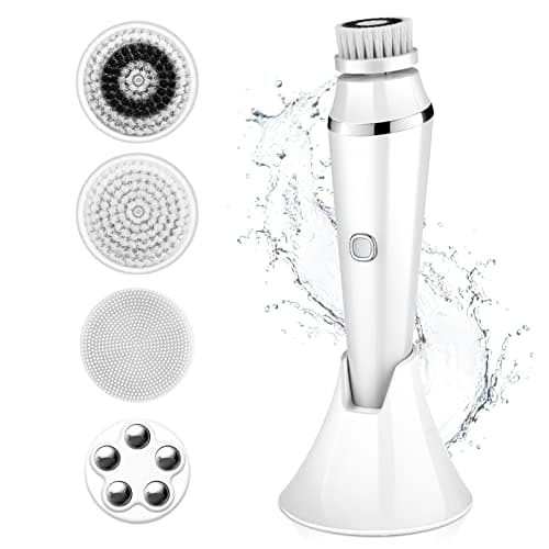 Image of 4 in 1 Facial Cleansing Brush - Electric Face Spin Brush with 4 Replacement Heads for Cleaning, Exfoliating, Massaging (White)