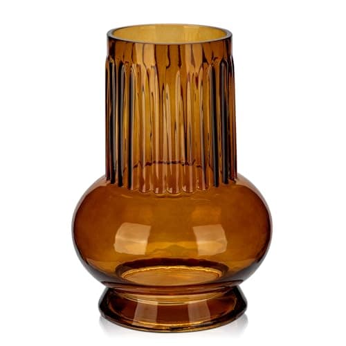 Image of Hollyone 18cm Brown Glass Vase for Flowers, Modern Glass Vase for Home Decor, Wedding, Party, Table, Centerpiece, Shelf, Living Room, Bedroom, Kitchen Decorations