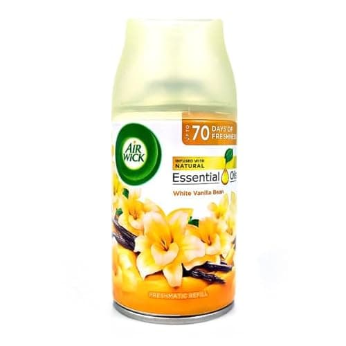 Image of Air Wick Essential Oils Freshmatic Max Air Freshener, Autospray Kit - Gadget & Refill, White Vanilla Bean (4 Refills X 250ml)