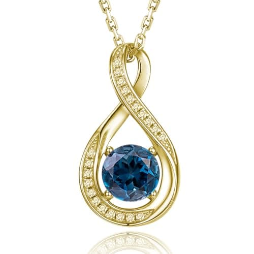Image of GEMLANTO Infinity London Blue Topaz December Birthstone Necklace for Women 925 Sterling Silver Gold Plated Necklace Birthday Anniversary Jewellery Gifts for Women Girls Mum