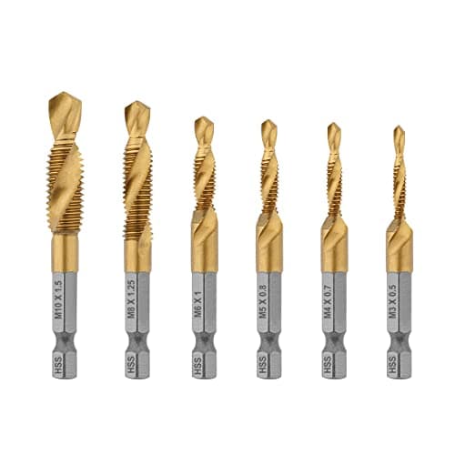 Image of Gunpla 6pcs Tap Drill Bits Set, Durable Titanium Coated HSS Combination Metric Thread Drilling Bits Twisted 1/4” Hex Shank Hand Machine Screw Threading Tapping Tools M3 M4 M5 M6 M8 M10