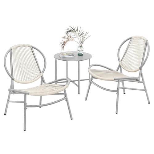 Image of SONGMICS Garden Bistro Set, 3 Pieces, Acapulco Chairs, Outdoor Seating, Side Table and 2 Chairs, Indoor and Outdoor Conversation Set, Balcony Porch, Dove Grey GGF021GZ01