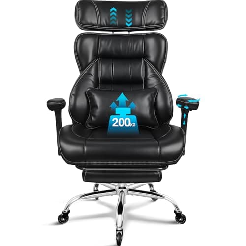 Image of BASETBL Heavy Duty Office Chair 440lbs 200kg, Big Tall 4-Level Gas Lift Extra Wide Spring Cushion Adjustable Headrest 3D Armrests Executive Desk Computer Chairs with Footrest & Rubber Casters PU Black