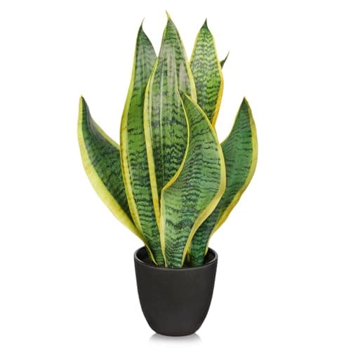 Image of Arborus Artificial Snake Plant 41.5CM Tall Artificial Sansevieria Plant in Black Pot Snake Artificial Plant Indoor Decorative Artificial Plants Potted for Home Kitchen Bathroom Decorations