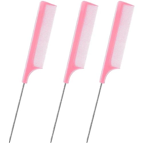 Image of DAZISEN 3 Pieces Hair Comb - Anti-Static Tail Combs Fine Tooth Combs Salon Barber Hairdressing Comb with Stainless Steel Handle for Women and Men