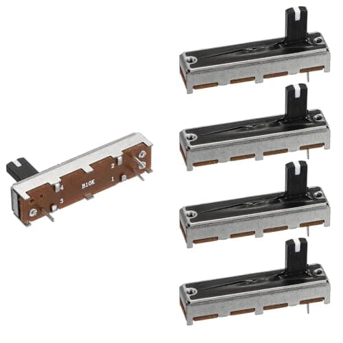 Image of sourcing map 5Pcs Straight Single Linear Slide Potentiometer 3 Pin B10K 35mm(L) 20mm Travel Fader Variable Resistors Mixer Electronic Potentiometer for Dimming Tuning, 5x10mm Plastic Handle