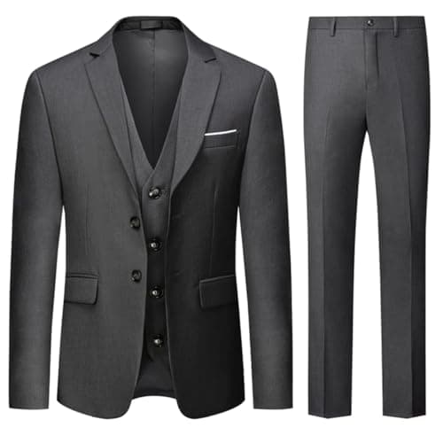 Image of Allthemen Mens Suits 3 Piece Regular Fit Formal Dress Tuxedo 2 Buttons Business Suit Jacket Vest Trousers Grey XXL