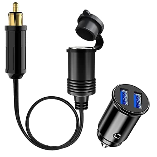 Image of Hoembpn 30cm Male Din Plug Cigarette Lighter Adapter Socket Waterproof,12V/24V Mini Dual USB Car Charger Socket, DIN Plug to Cigarette Lighter Female Extension Cable for Motorcycles