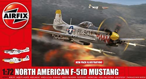 Image of Airfix - Model Set - A02047A North American F-51D Mustang Model Building Kit - Plastic Model Plane Kits for Adults & Children 8+, Set Includes Sprues & Decals - 1:72 Scale Model