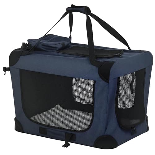 Image of PawHut Foldable Pet Carrier for Small and Miniature Dogs, Portable Cat Carrier Soft Side Pet Travel Crate with Removable Mat, Storage Bags, Breathable Mesh 60 x 41.5 x 41cm - Dark Blue