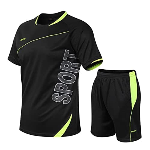Image of Gavena Kids Sport Shorts Sets Boys Football Training Suit Shorts and T-shirt Set School PE Tracksuit Mesh Sport Uniform Jersey Kit (Black,4~5 Years)