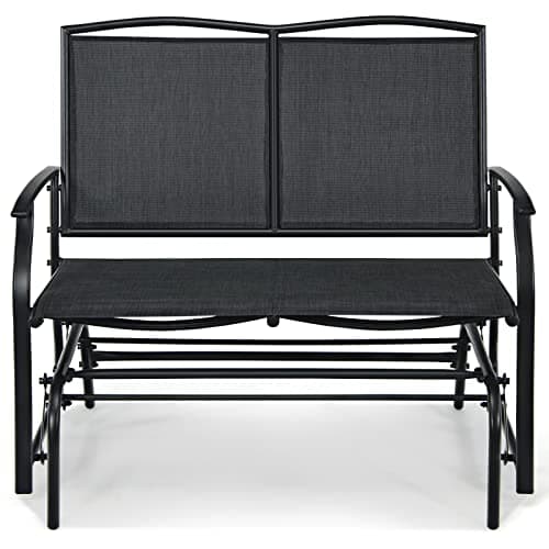 Image of SFAREST 2-Person Outdoor Glider Bench, Patio Swing Gliding Loveseat Chair, Powder Coated Steel Rocking Garden Bench for Backyard Garden Porch (Black, 104 x 72 x 92cm)