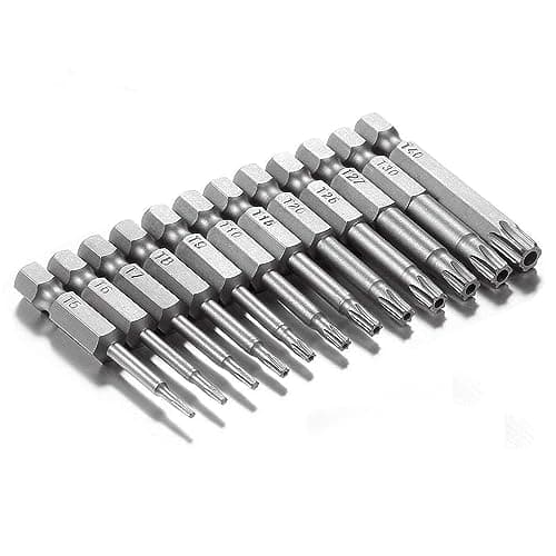 Image of GUNPLA 12 Piece 50mm S2 Steel Security Torx Screwdriver Bit Set, Tamper Resistant Star Bits with Hole 1/4" Hex Shank, T5 T6 T7 T8 T9 T10 T15 T20 T25 T27 T30 T40 for Electricians & Drill Drivers