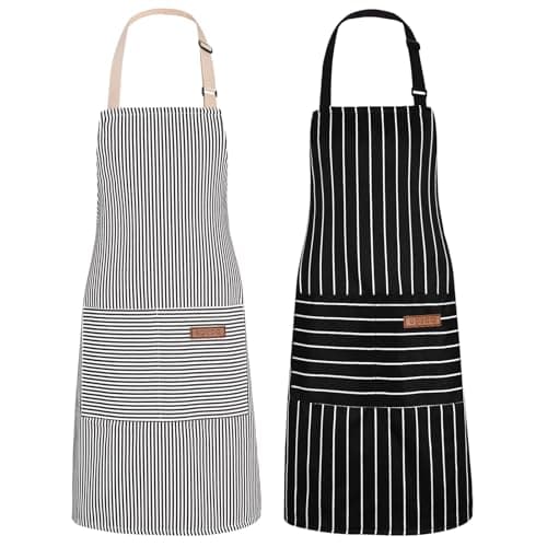 Image of saerryor 2 Pack Unisex Adjustable Bib Apron with Pockets Cooking Kitchen Chef Women Men Aprons for Home Kitchen,Restaurant,Coffee House,Black,Grey