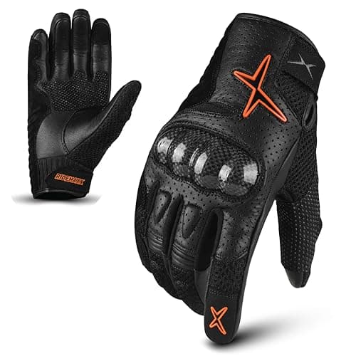 Image of RideMaxx Premium Leather Motorbike Gloves Summer Motorcycle Gloves Touch Screen Racing ATV Riding Cycling Gloves Orange Medium