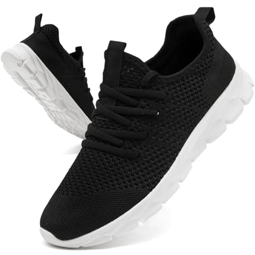 Image of Oltyutc Trainers Men Running Walking Shoes Breathable Gym Sneakers Workout Lightweight Tennis Casual Athletic Black White Size 13 UK(Label Size:48)
