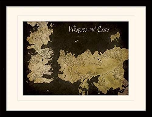 Image of Game of Thrones MP11393P-PL Westeros and Essos Antique Map 30x40 cm Mounted & Framed